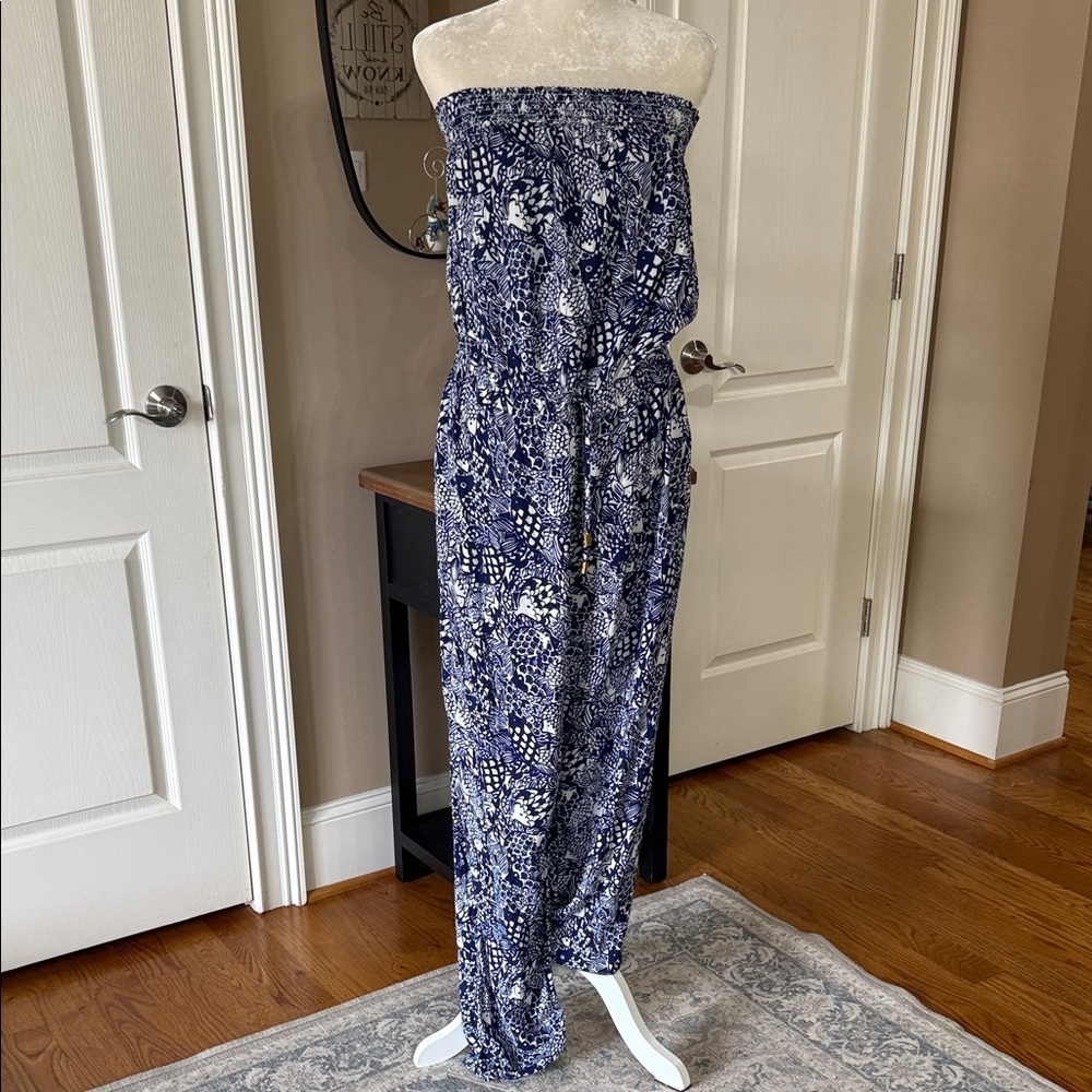 Lilly Pulitzer for Target Strapless Jumpsuit Blue White Print Size XXL